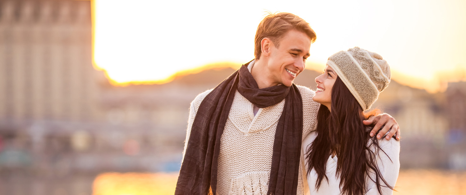 Smiling couple walking together